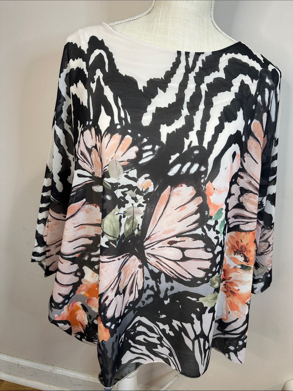 lola Black & Pink Butterfly Floral Tunic